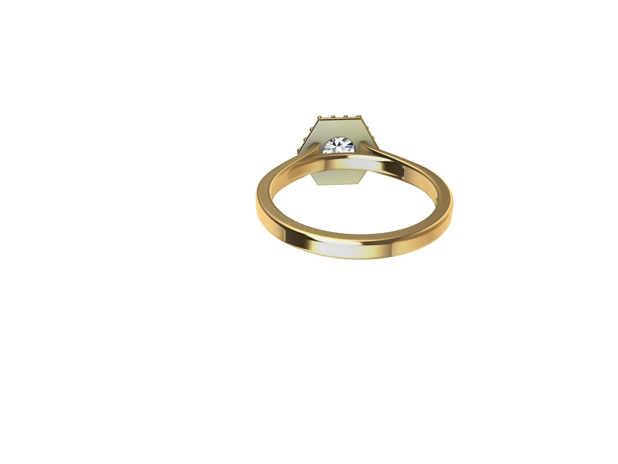in vendita:  Anello di fidanzamento con diamante GIA in oro giallo 18 carati in stile Art Deco a forma di esagono 6