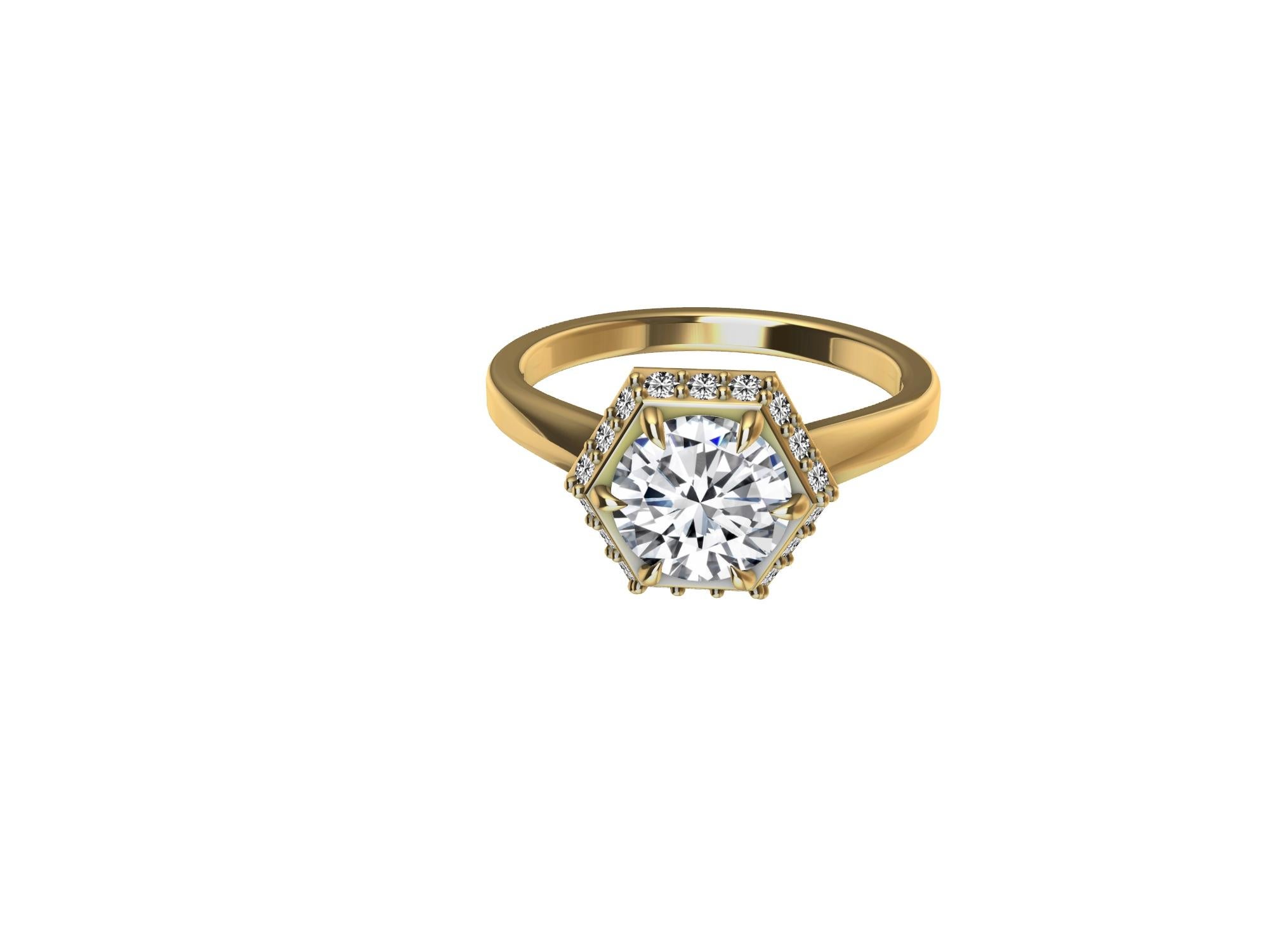 For Sale:  18 Karat Yellow Gold Art Deco Hexagon GIA Diamond Engagement Ring 7
