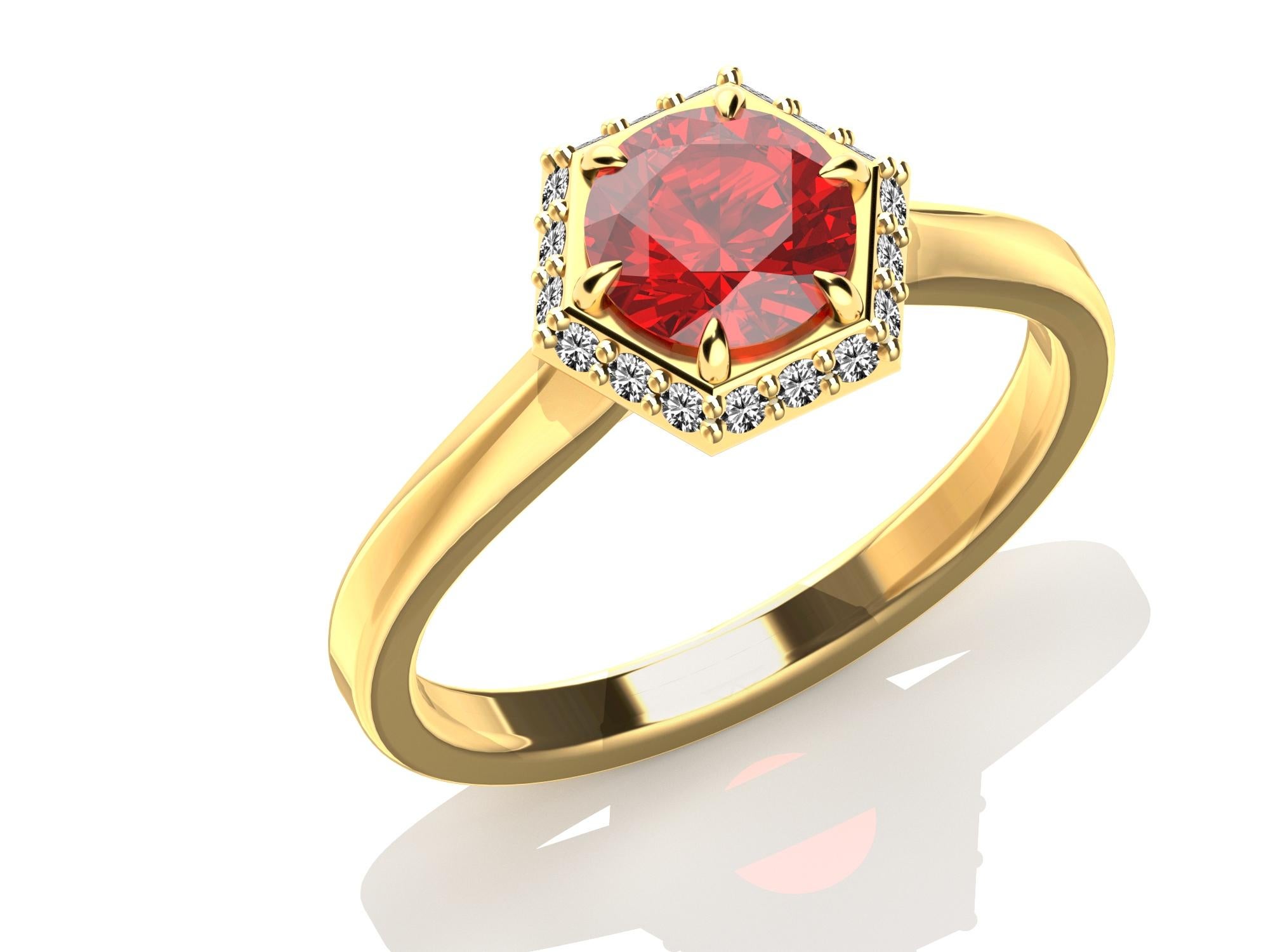 For Sale:  18 Karat Yellow Gold Art Deco Hexagon Inspired Ruby Engagement Ring 2