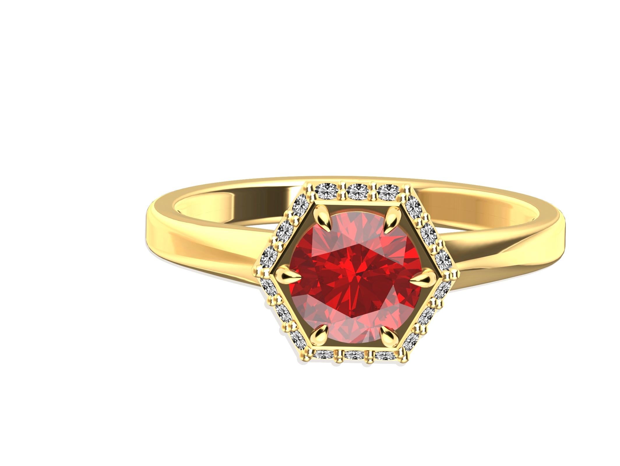 For Sale:  18 Karat Yellow Gold Art Deco Hexagon Inspired Ruby Engagement Ring 3