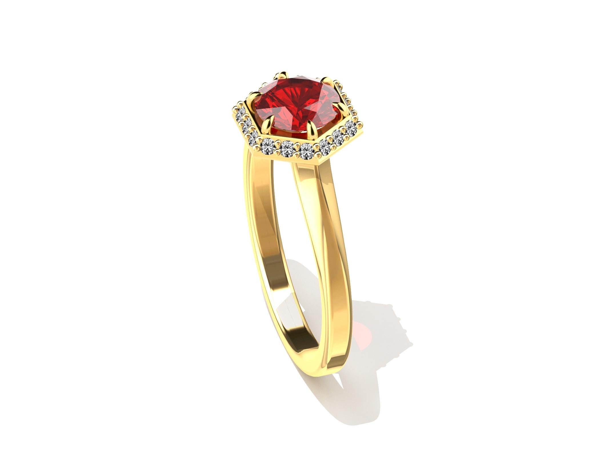 For Sale:  18 Karat Yellow Gold Art Deco Hexagon Inspired Ruby Engagement Ring 5