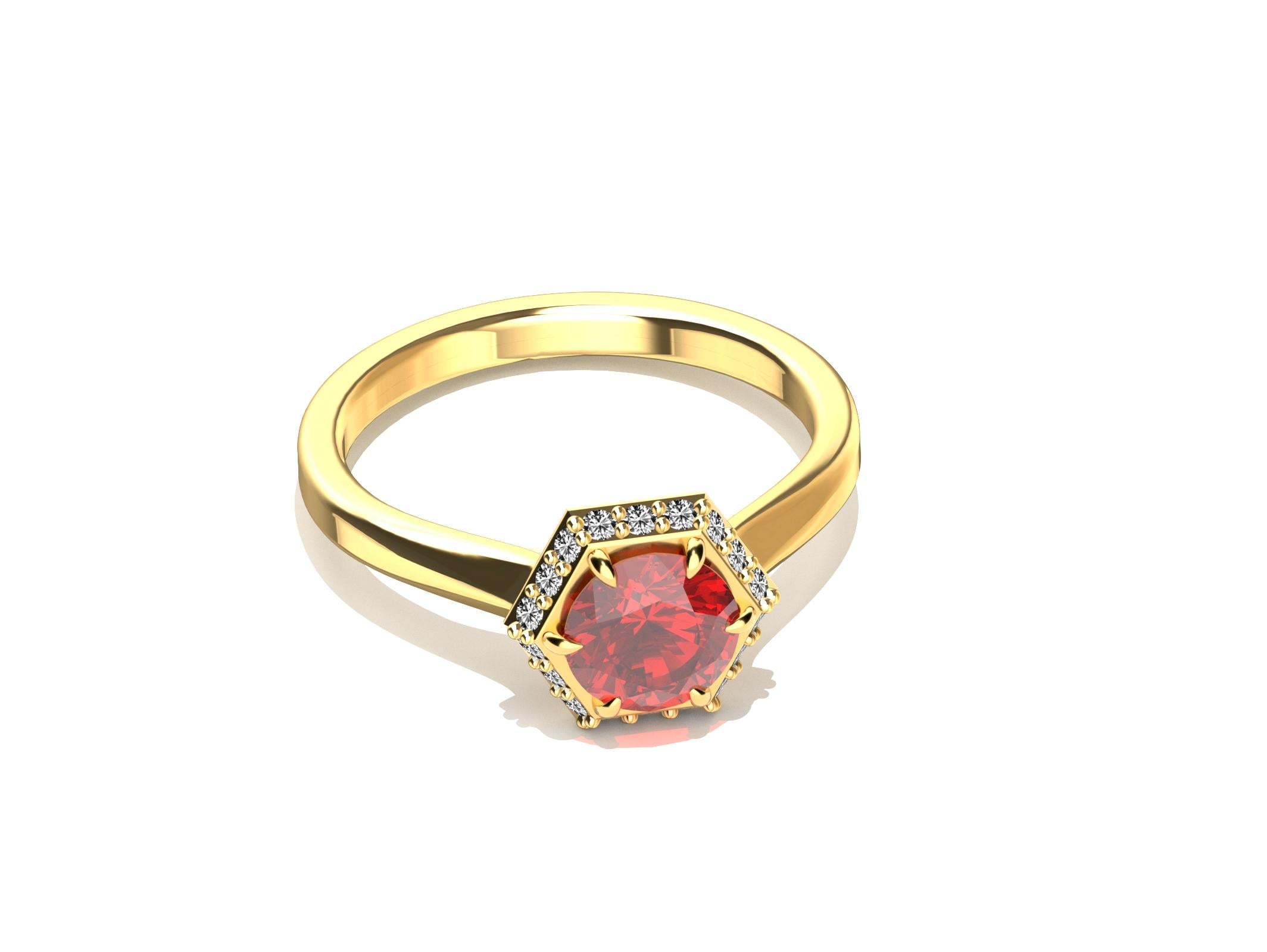 For Sale:  18 Karat Yellow Gold Art Deco Hexagon Inspired Ruby Engagement Ring 6