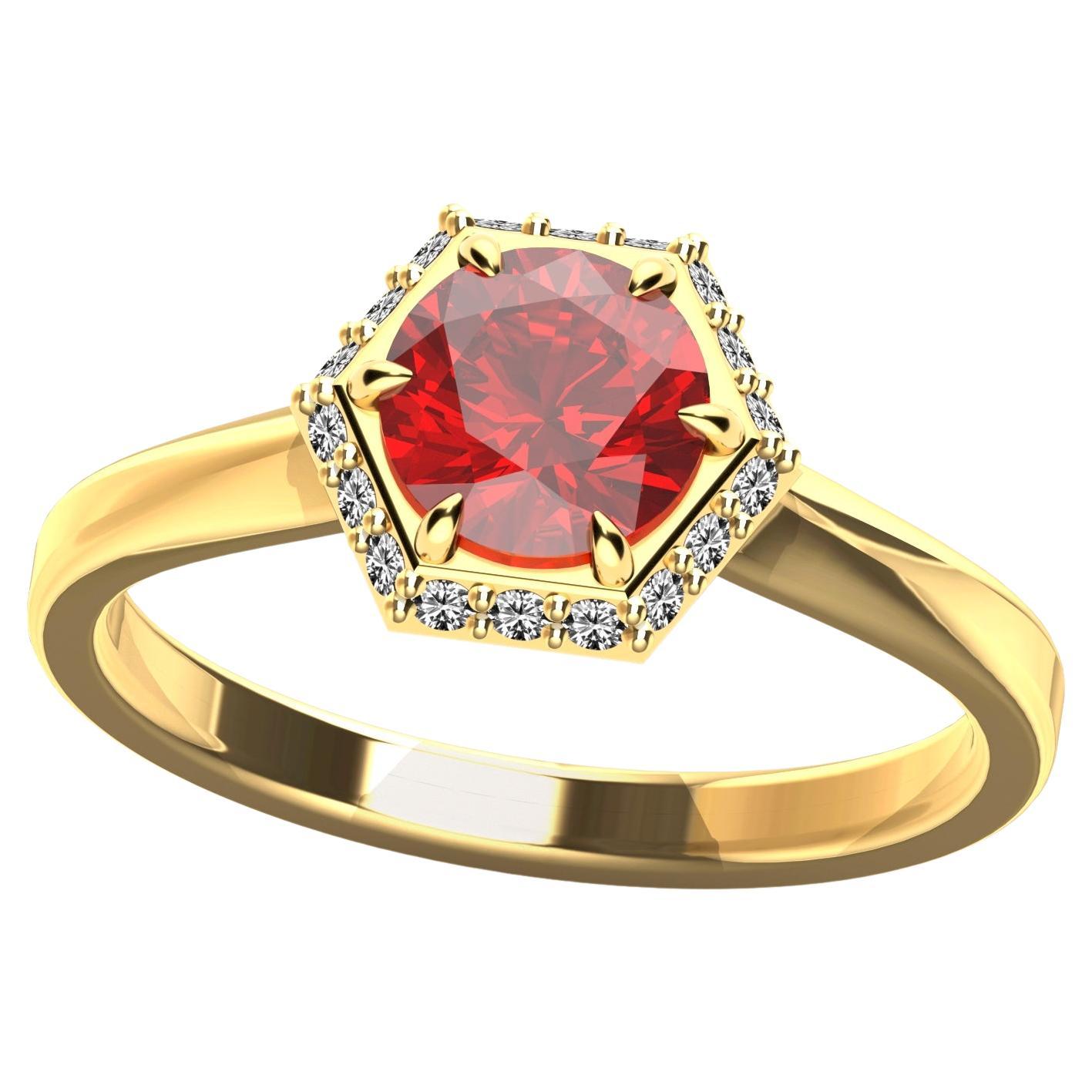 For Sale:  18 Karat Yellow Gold Art Deco Hexagon Inspired Ruby Engagement Ring