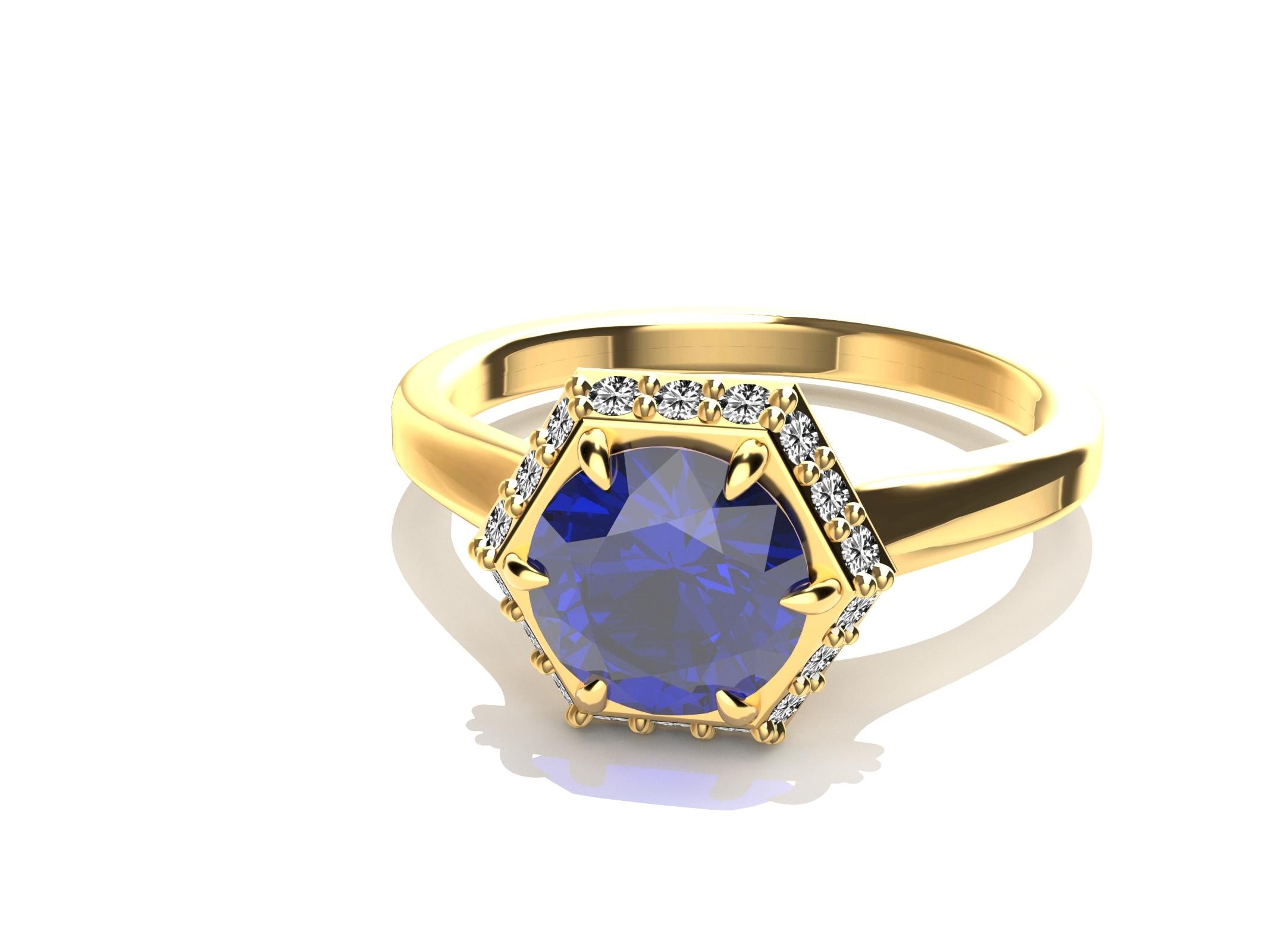 For Sale:  18 Karat Yellow Gold Art Deco Hexagon Sapphire Engagement Ring 4
