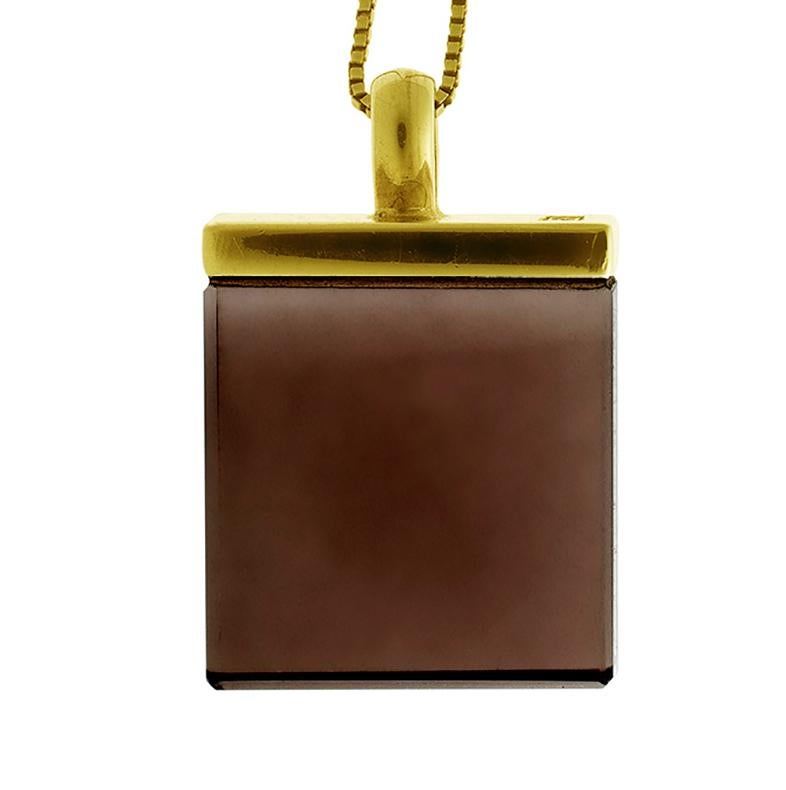 Eighteen Karat Yellow Gold Art Deco Style Pendant Necklace with Smoky Quartz For Sale 6