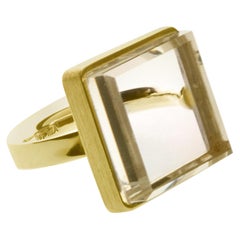 Anello di fidanzamento in oro giallo Art Deco con cristallo di rocca dell'artista