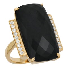 18 Karat Yellow Gold Art Deco Style Cocktail Ring Black Onyx and Diamonds