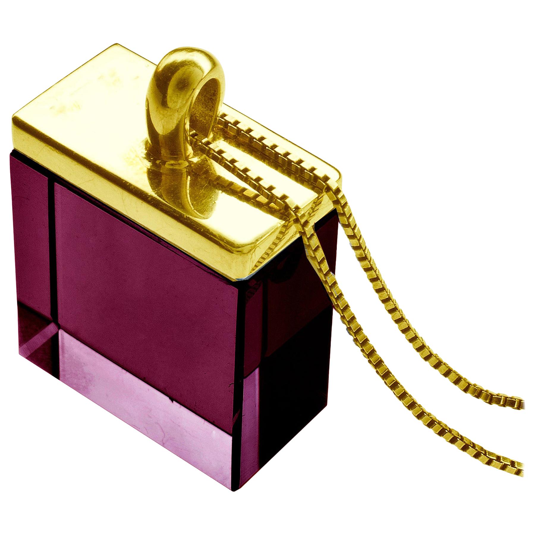 Eighteen Karat Yellow Gold Art Deco Style Pendant Necklace with Amethyst For Sale