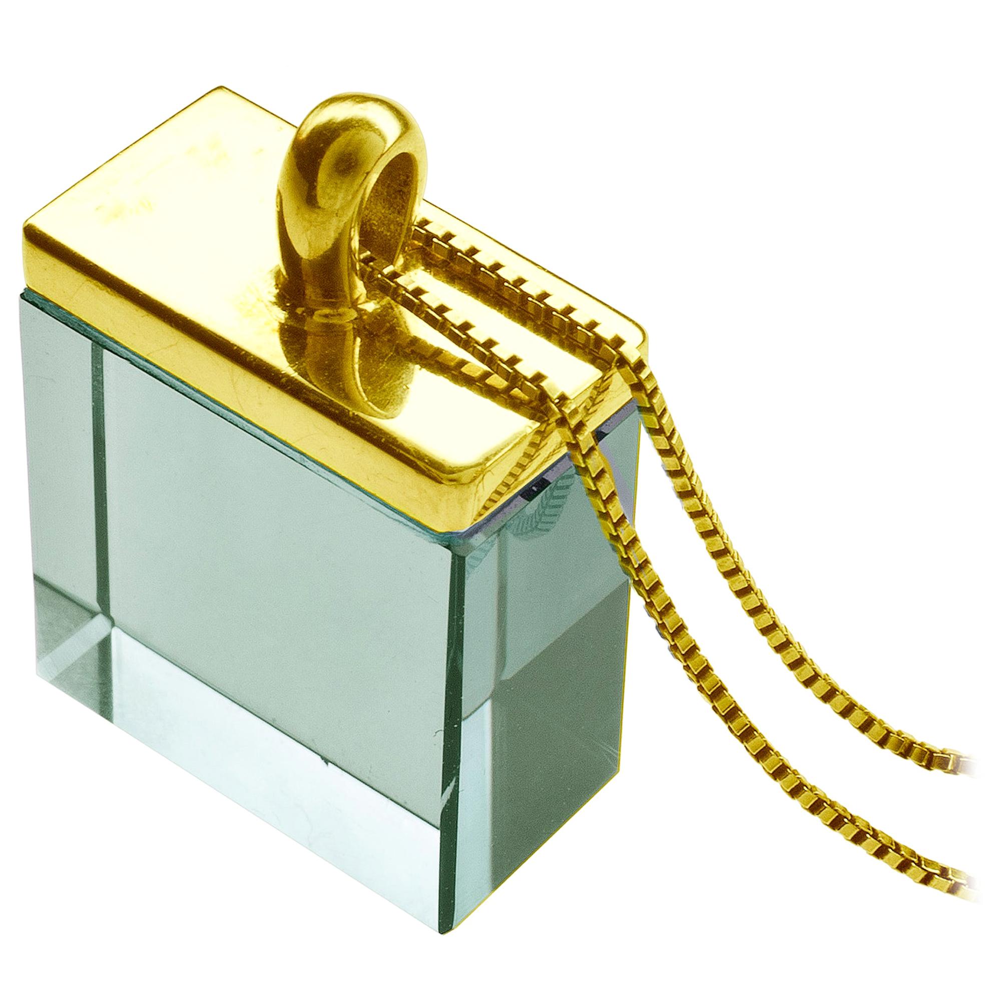 Eighteen Karat Yellow Gold Art Deco Style Pendant Necklace with Quartz