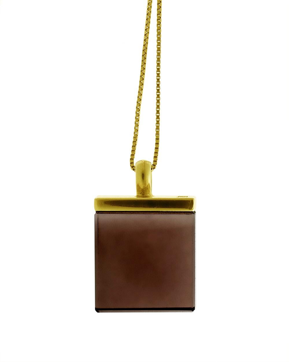 Yellow Gold Art Deco Style Pendant Necklace with Smoky Quartz For Sale 3