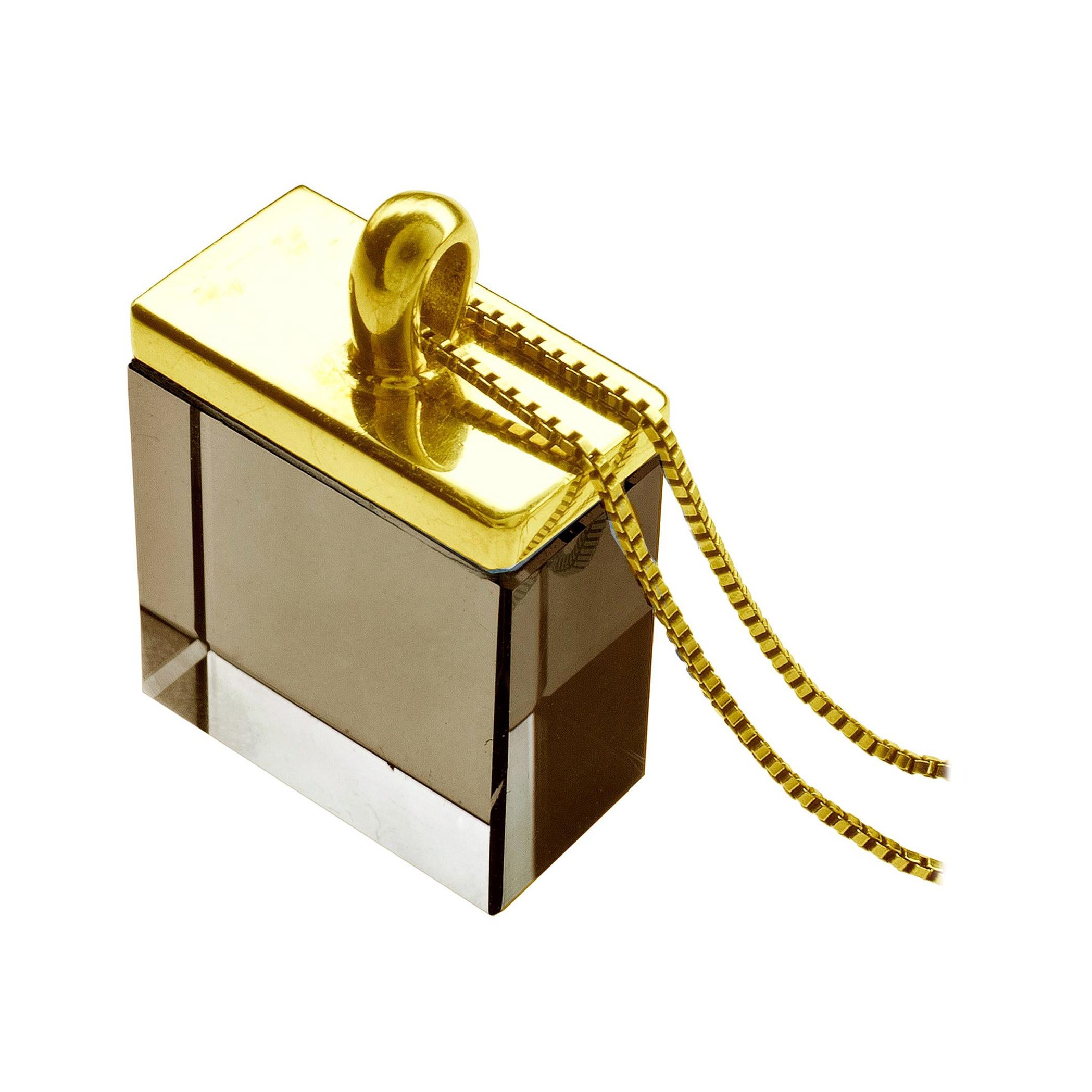 Eighteen Karat Yellow Gold Art Deco Style Pendant Necklace with Smoky Quartz For Sale