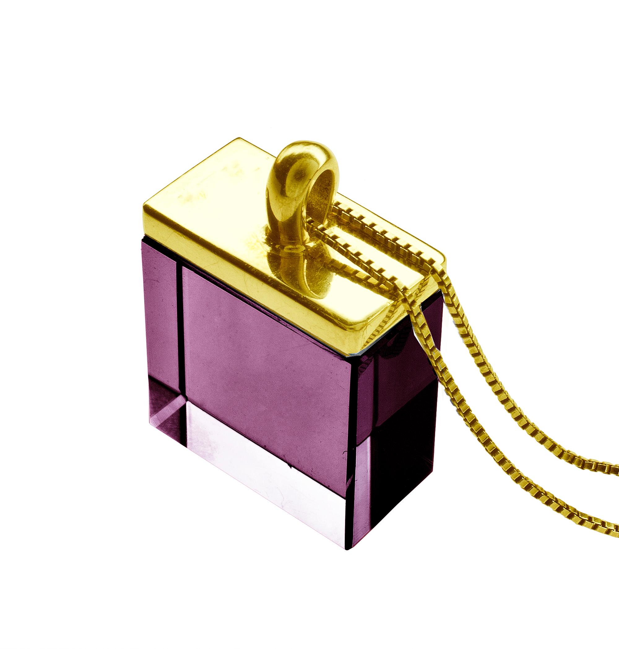 Women's or Men's Eighteen Karat Yellow Gold Art Deco Style Pendant Necklace with Amethyst For Sale