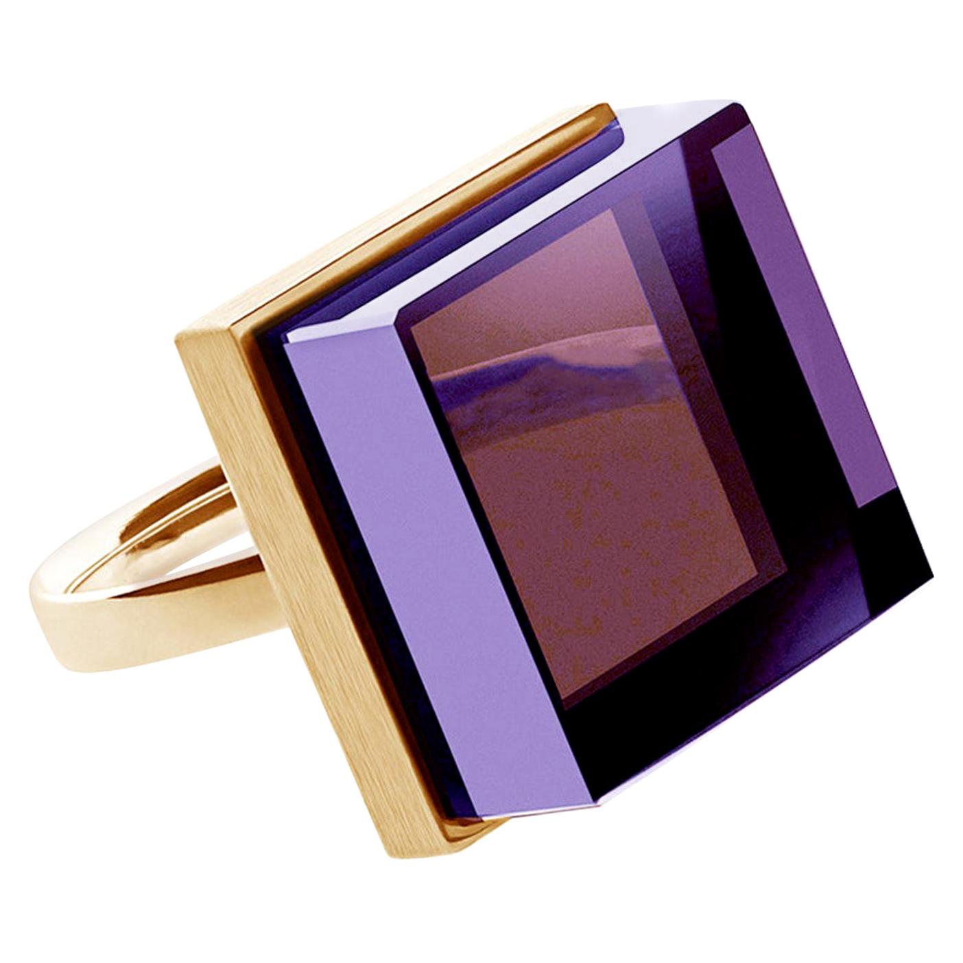 Featured in Vogue Eighteen Karat Yellow Gold Art Deco Style Ring with Amethyst For Sale