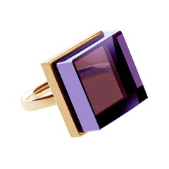 18 Karat Yellow Gold Art Deco Style Ring with Amethyst, Featured in Vogue