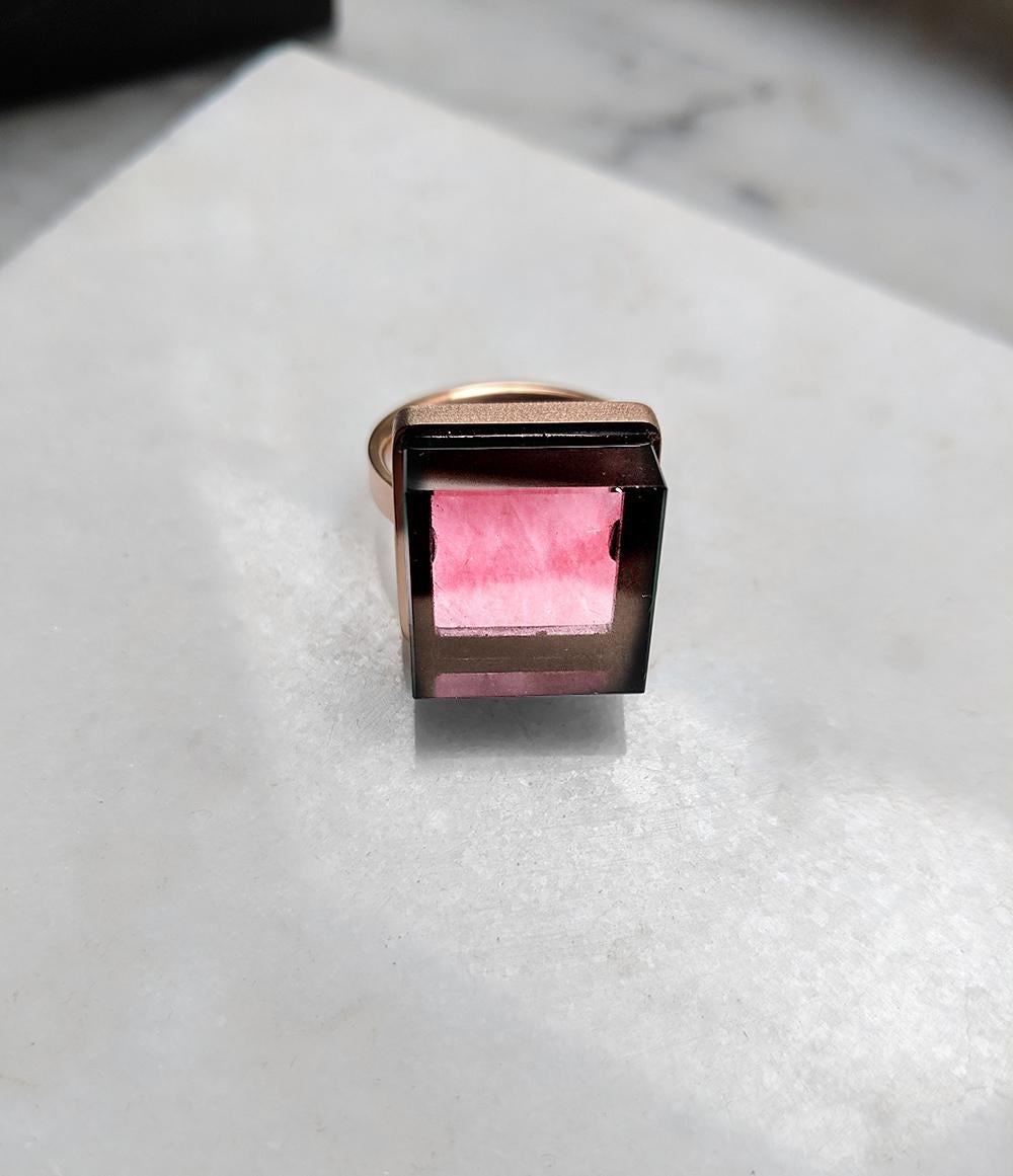 Eighteen Karat Yellow Gold Art Deco Style Ring with Natural Pink Tourmaline For Sale 7