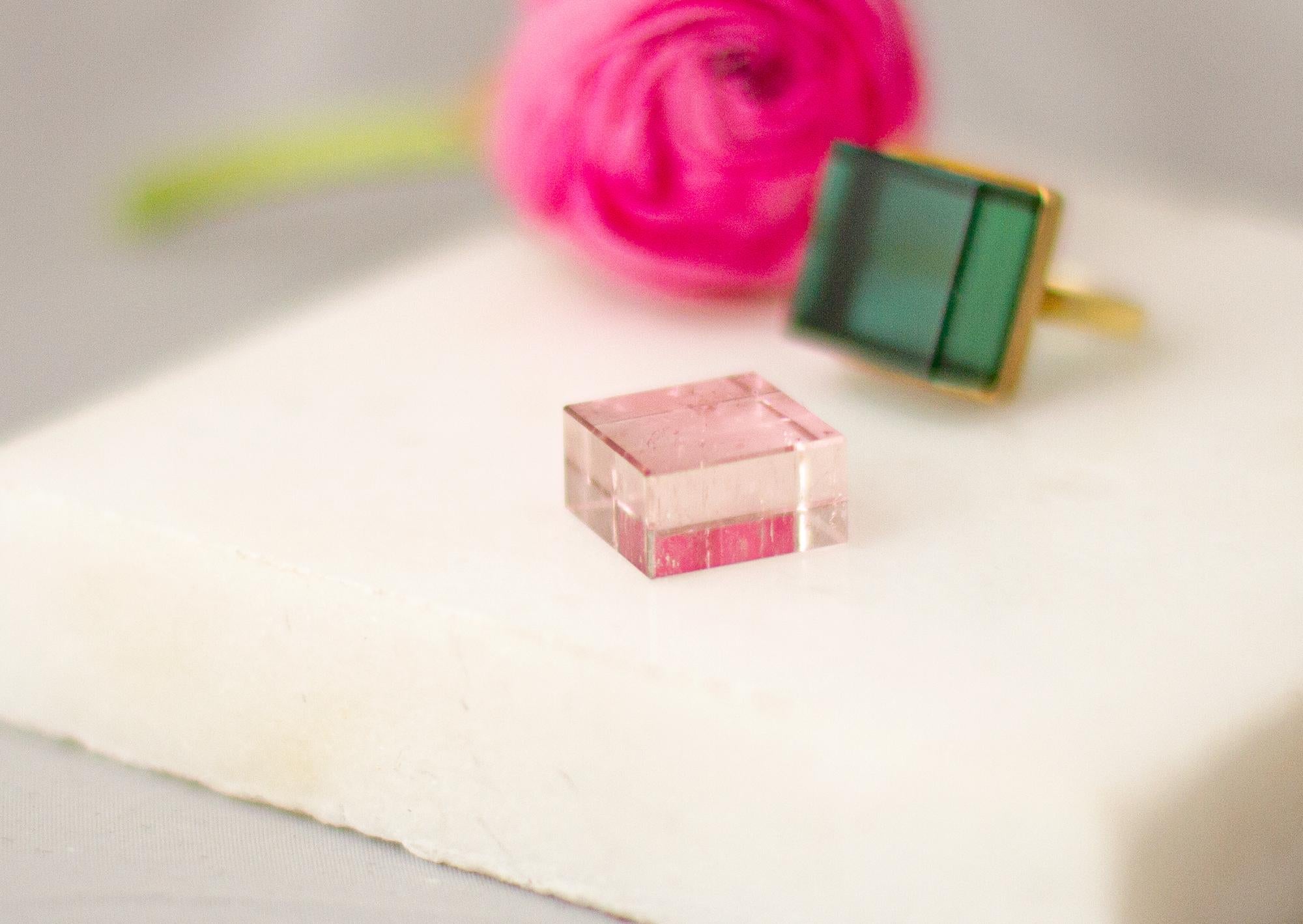 Eighteen Karat Yellow Gold Art Deco Style Ring with Natural Pink Tourmaline For Sale 12