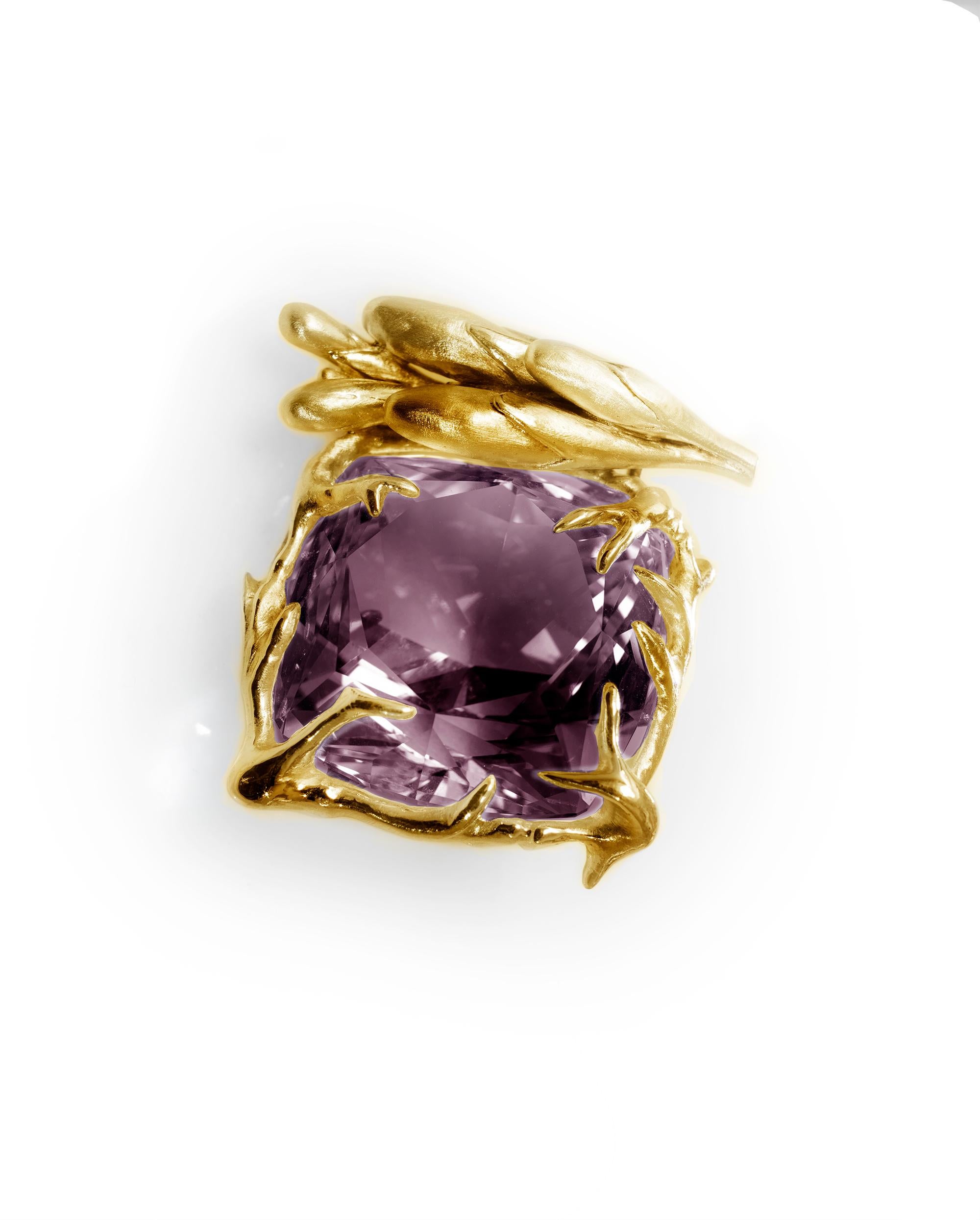 Eighteen Karat Yellow Gold Engagement Blossom Ring by Artist with Amethyst For Sale 7