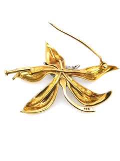 18 Karat Yellow Gold Art Nouveau Diamond and Pearl Set Flower Brooch
