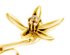 18 Karat Yellow Gold Art Nouveau Orange Flower Cocktail Ring with Diamonds