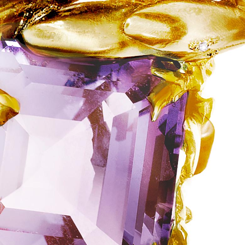 Collier à pendentif floral en or jaune 18 carats avec améthyste et diamants en vente 6