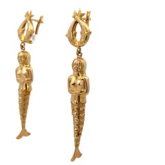 18 Karat Yellow Gold Articulated Mermaid Earrings