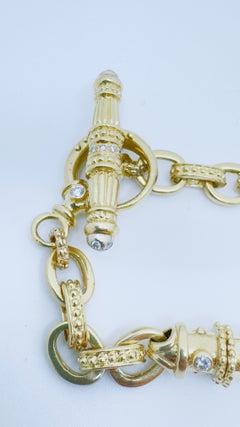 18 Karat Yellow Gold Articulated Sectional Diamond Cable Link Bracelet