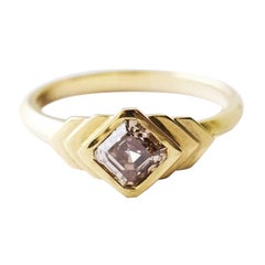 18 Karat Yellow Gold Asscher Cut Champagne Diamond