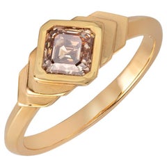 18 Karat Yellow Gold Asscher Cut Champagne Diamond