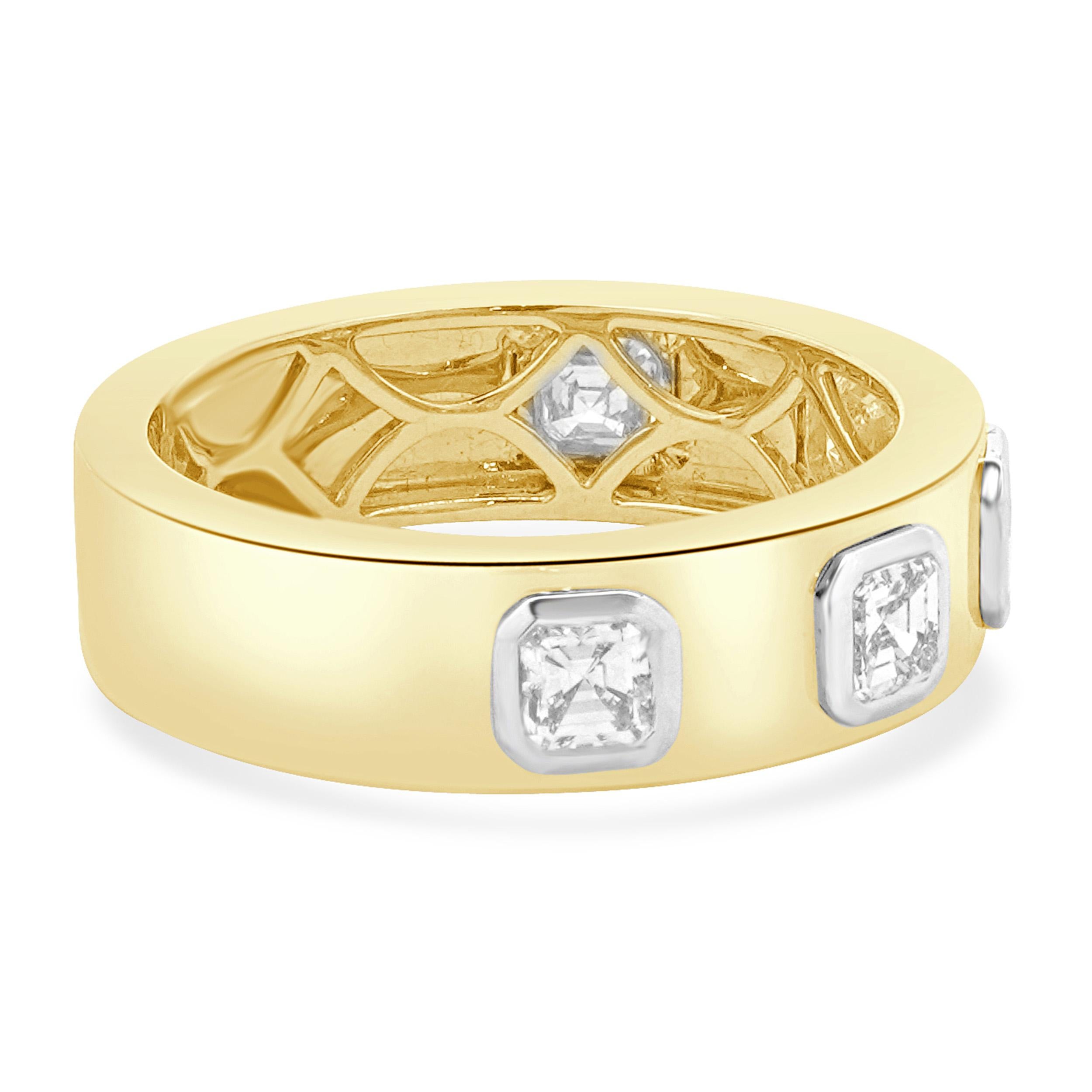 Taglio Asscher Fascia Station in oro giallo 18 carati con diamante taglio Asscher in vendita