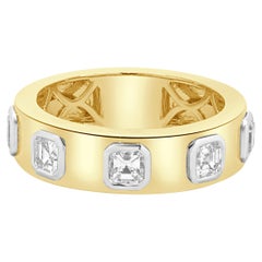 18 Karat Yellow Gold Asscher Cut Diamond Station Band