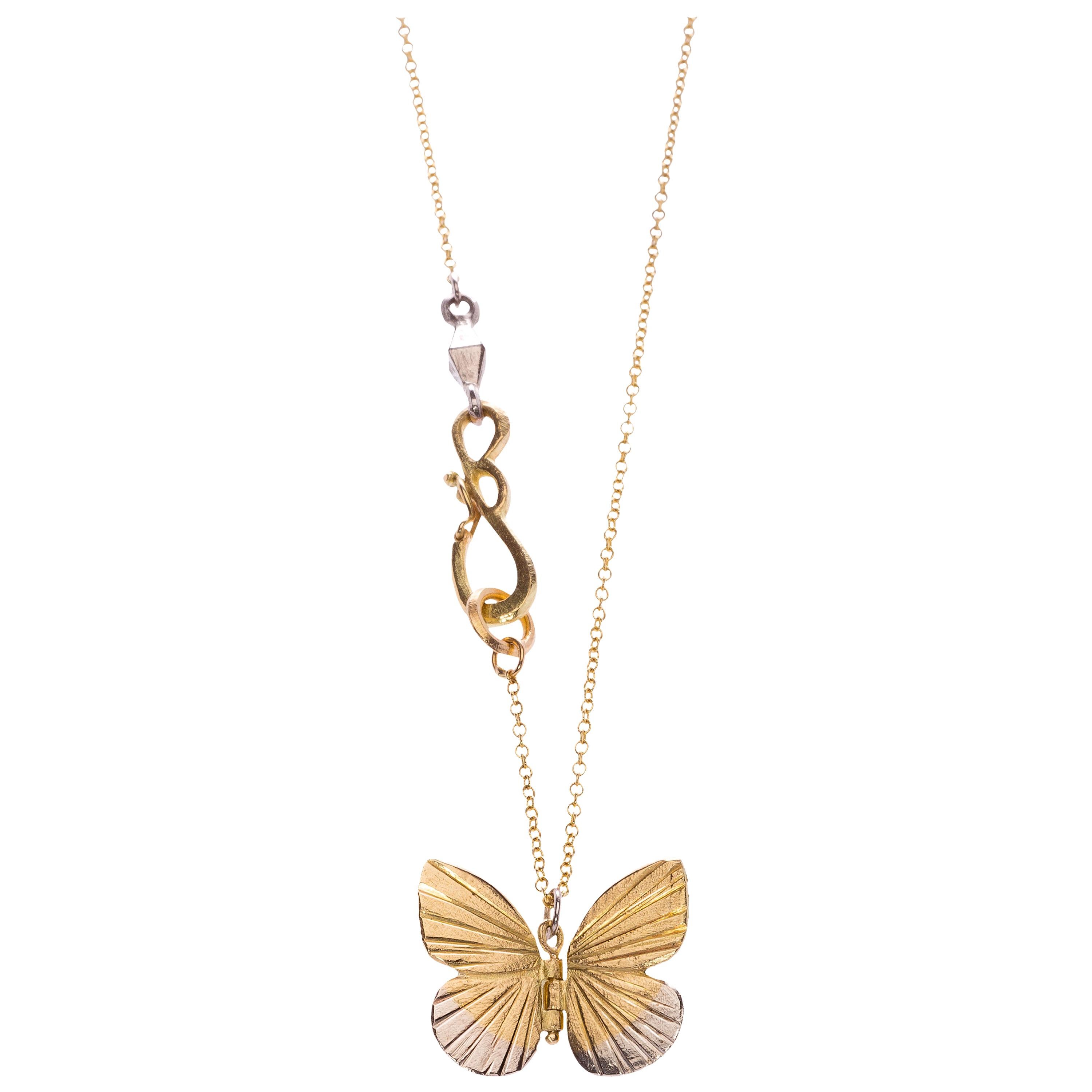 18 Karat Yellow Gold Baby Asterope Butterfly Necklace  For Sale