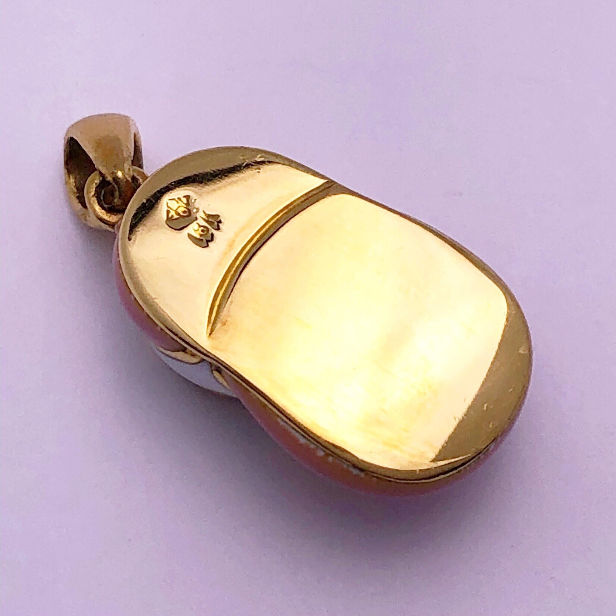 18 Karat Yellow Gold Baby Shoe Charm with Pink and White Enamel at 1stDibs