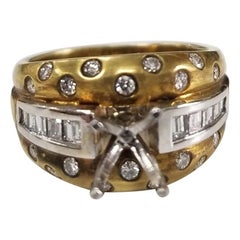 18 Karat Yellow Gold Baguette and Round Channel-Bezel Set Satin Finish Ring