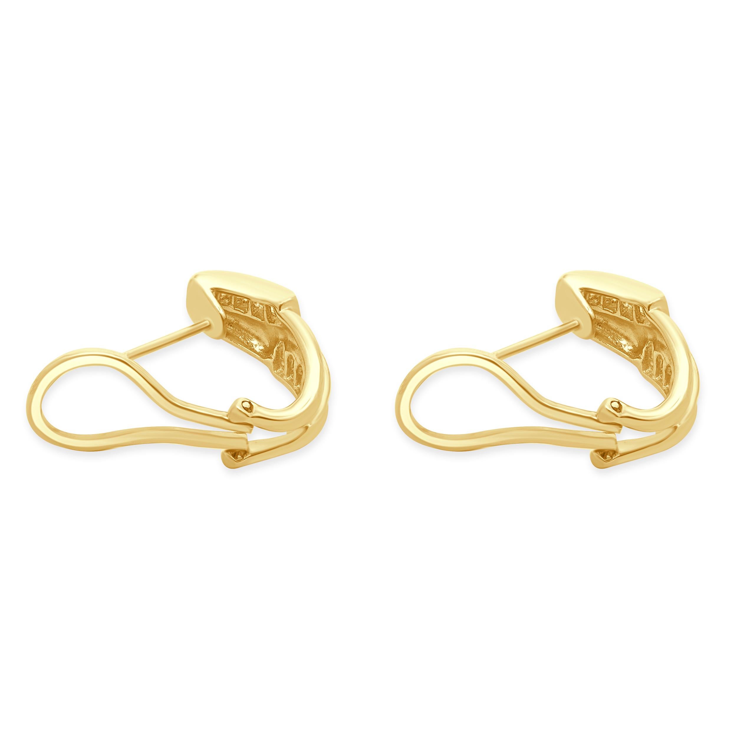 Boucles d'oreilles en or jaune 18 carats avec diamants taille baguette et croisés Excellent état - En vente à Scottsdale, AZ