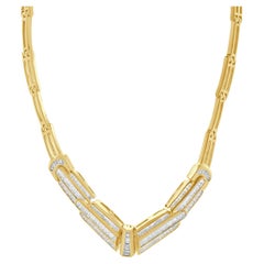 18 Karat Yellow Gold Baguette Diamond Chevron Collar Necklace