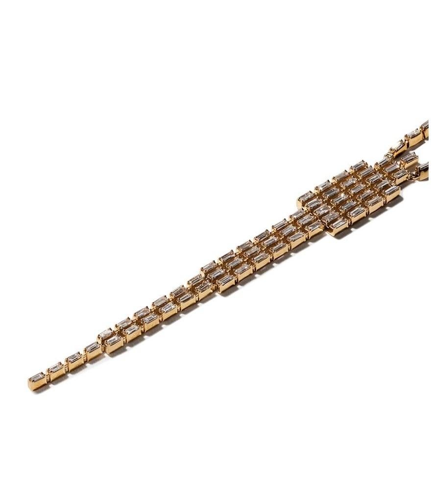 Baguette Cut 18 Karat Yellow Gold Baguette Tapered Diamond Necklace For Sale