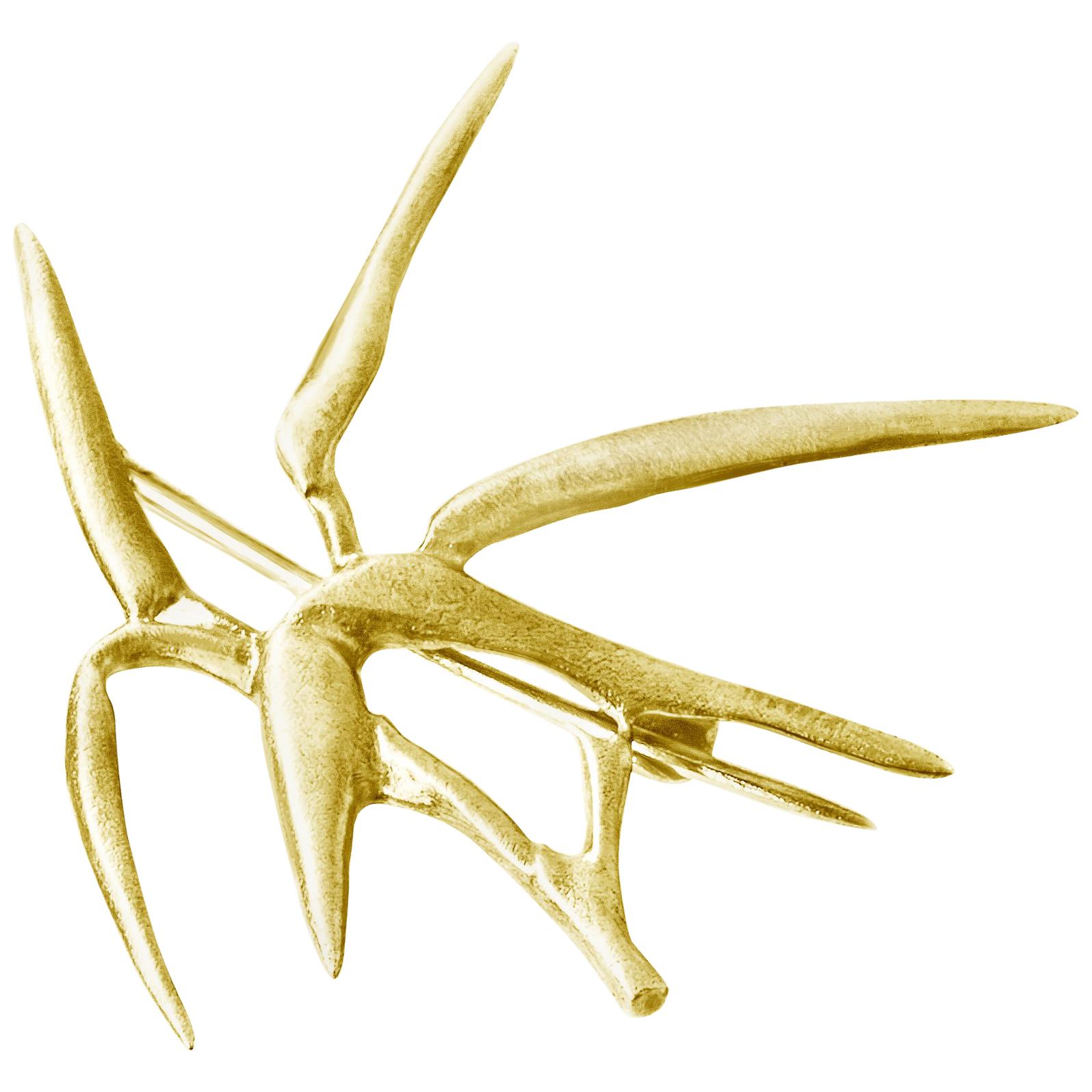 Bambusbrosche aus vierzehn Karat Gelbgold des Künstlers
