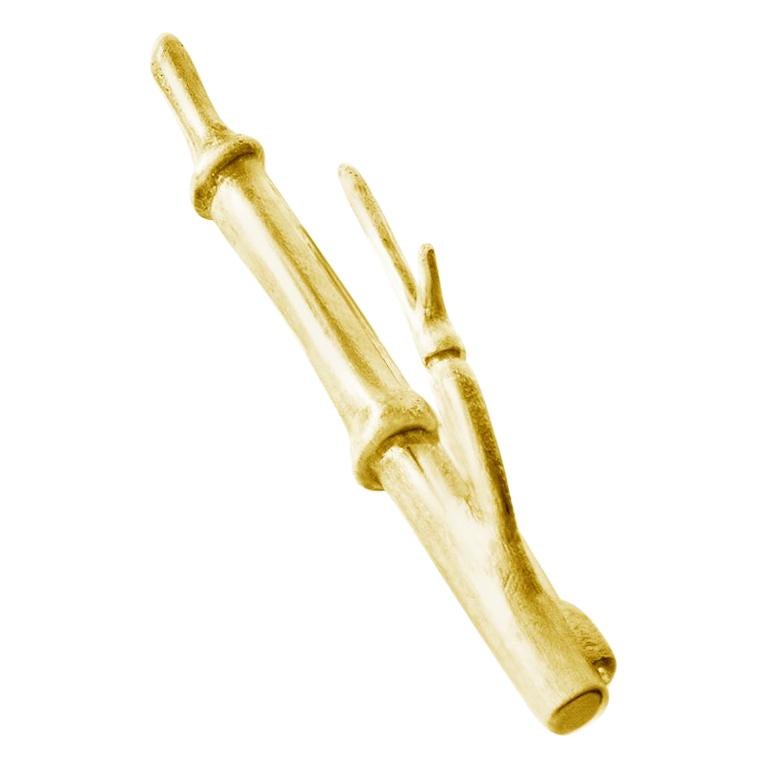 Eighteen Karat Yellow Gold Bamboo Brooch by Artist For Sale