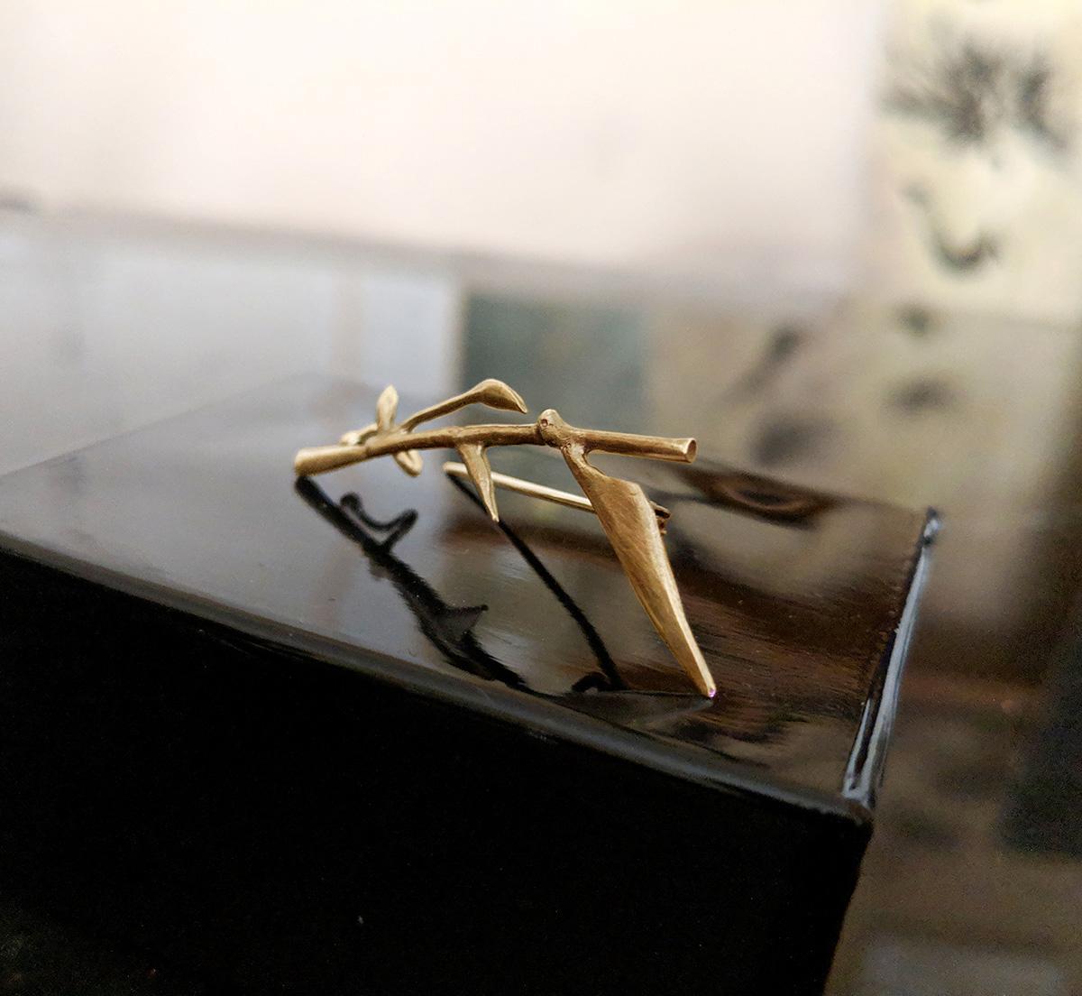 Fourteen Karat Yellow Gold Contemporary Bamboo Brooch N3 by Artist For Sale 4