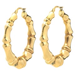 18 Karat Yellow Gold Bamboo Hoop Earrings