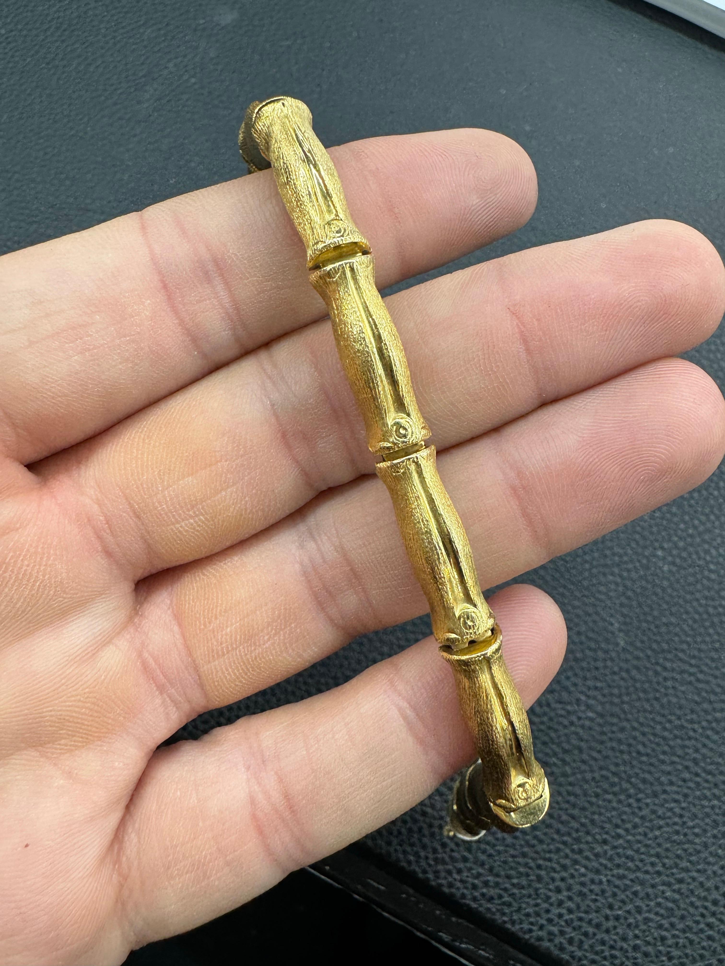 Contemporary 18 Karat Yellow Gold Bamboo Motif Brushed Finished Link Bracelet 17.3 Grams For Sale