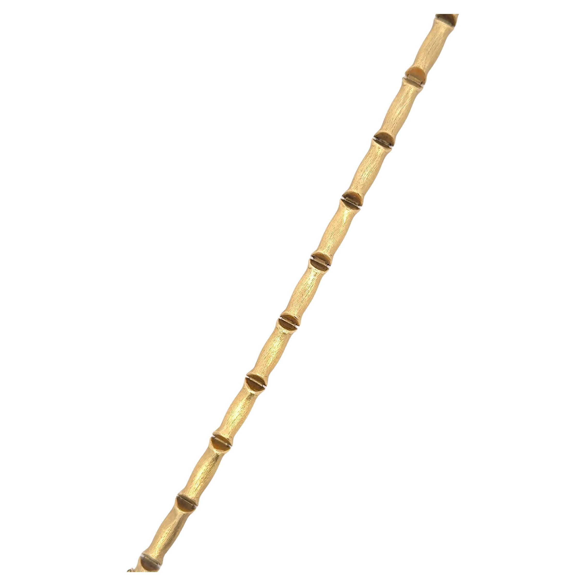 Women's 18 Karat Yellow Gold Bamboo Motif Brushed Finished Link Bracelet 17.3 Grams For Sale