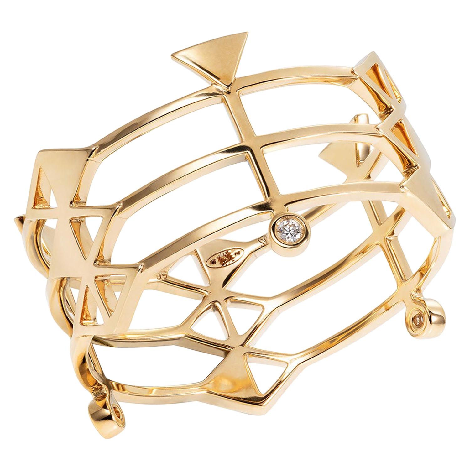18 Karat Yellow Gold Band Ring with Diamonds For Sale at 1stDibs