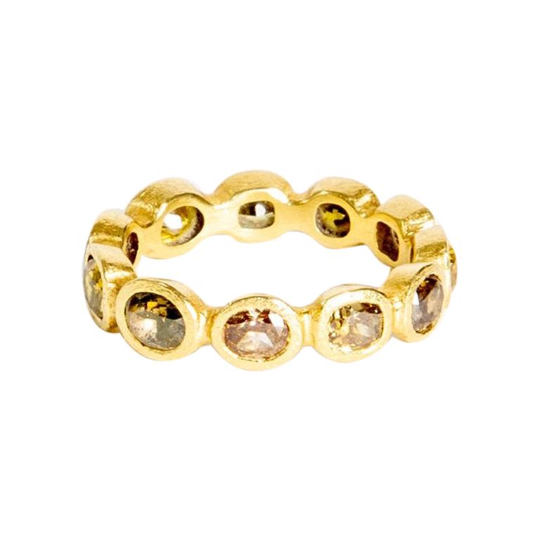 18K Yellow Gold Band Ring with Mixed Fancy Cut Diamonds '2.9 Carat' For Sale