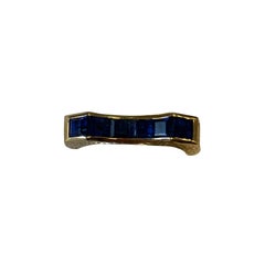 18 Karat Yellow Gold Band Ring with Square Cut Blue Sapphires by Oscar Heyman