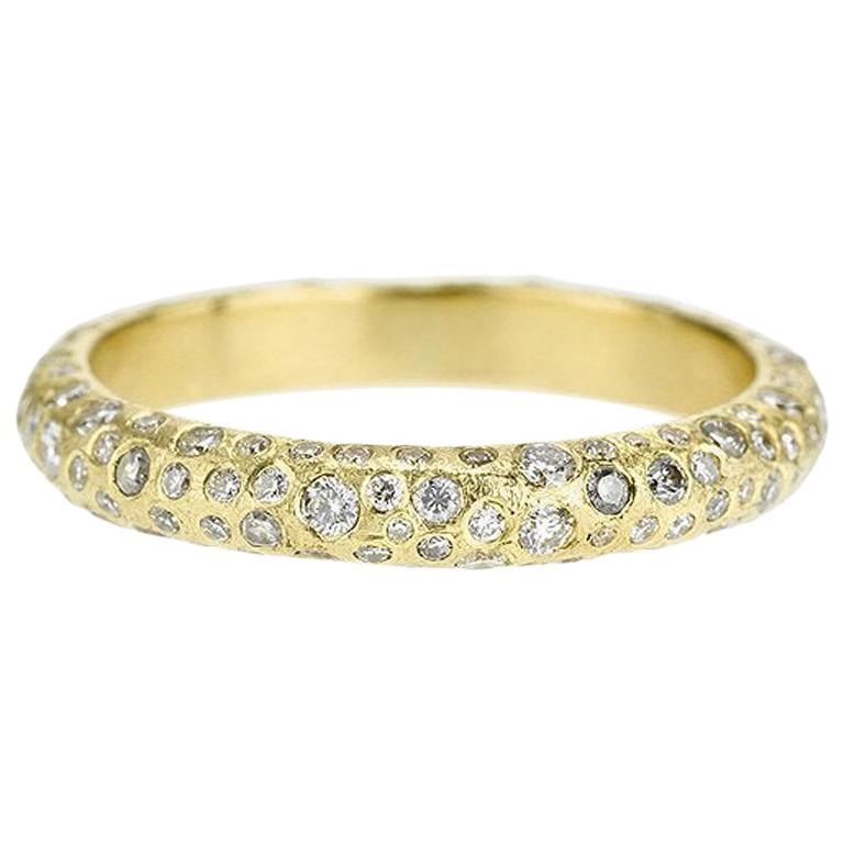 Todd Reed 18K Yellow Gold Band Ring with White Encrusted Diamonds For Sale