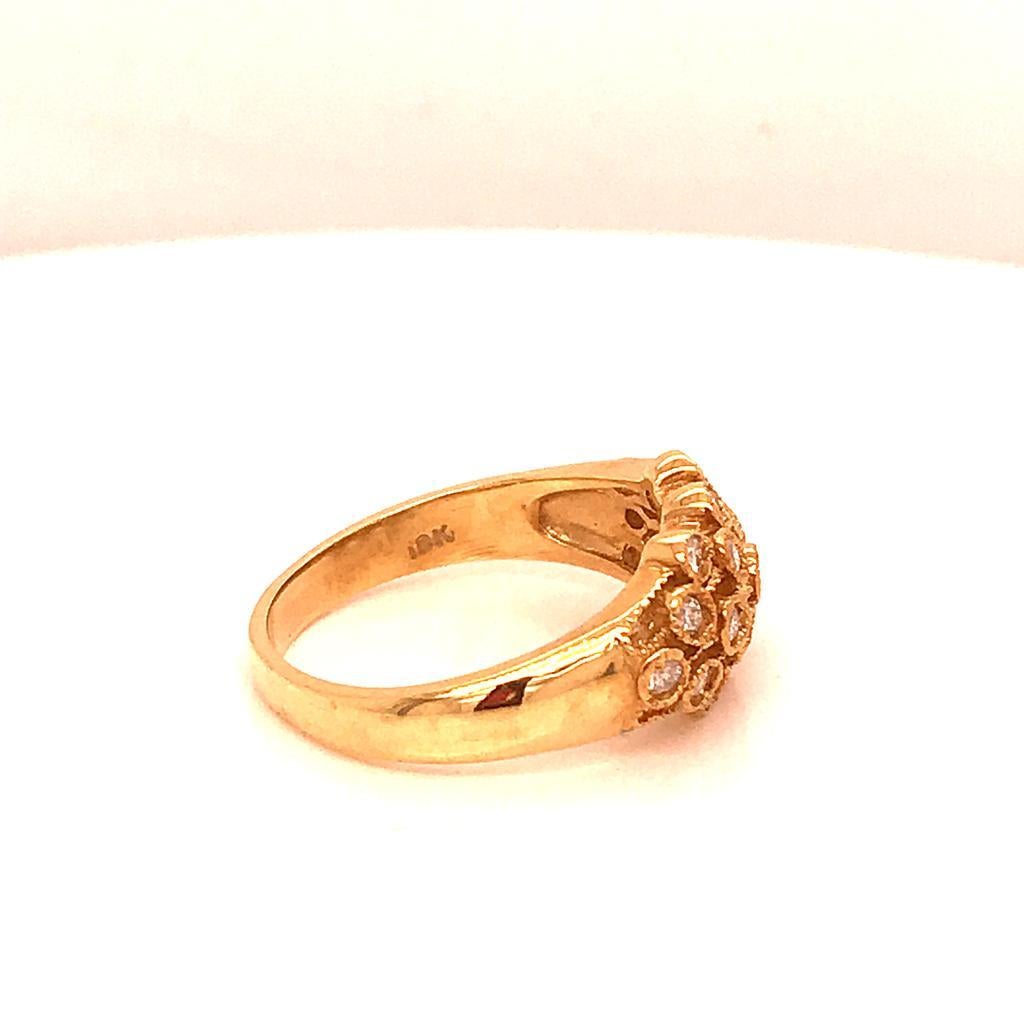 Round Cut 3.7 Carat Half Way Diamonds 18 Karat Yellow Gold Bezel Ring For Sale
