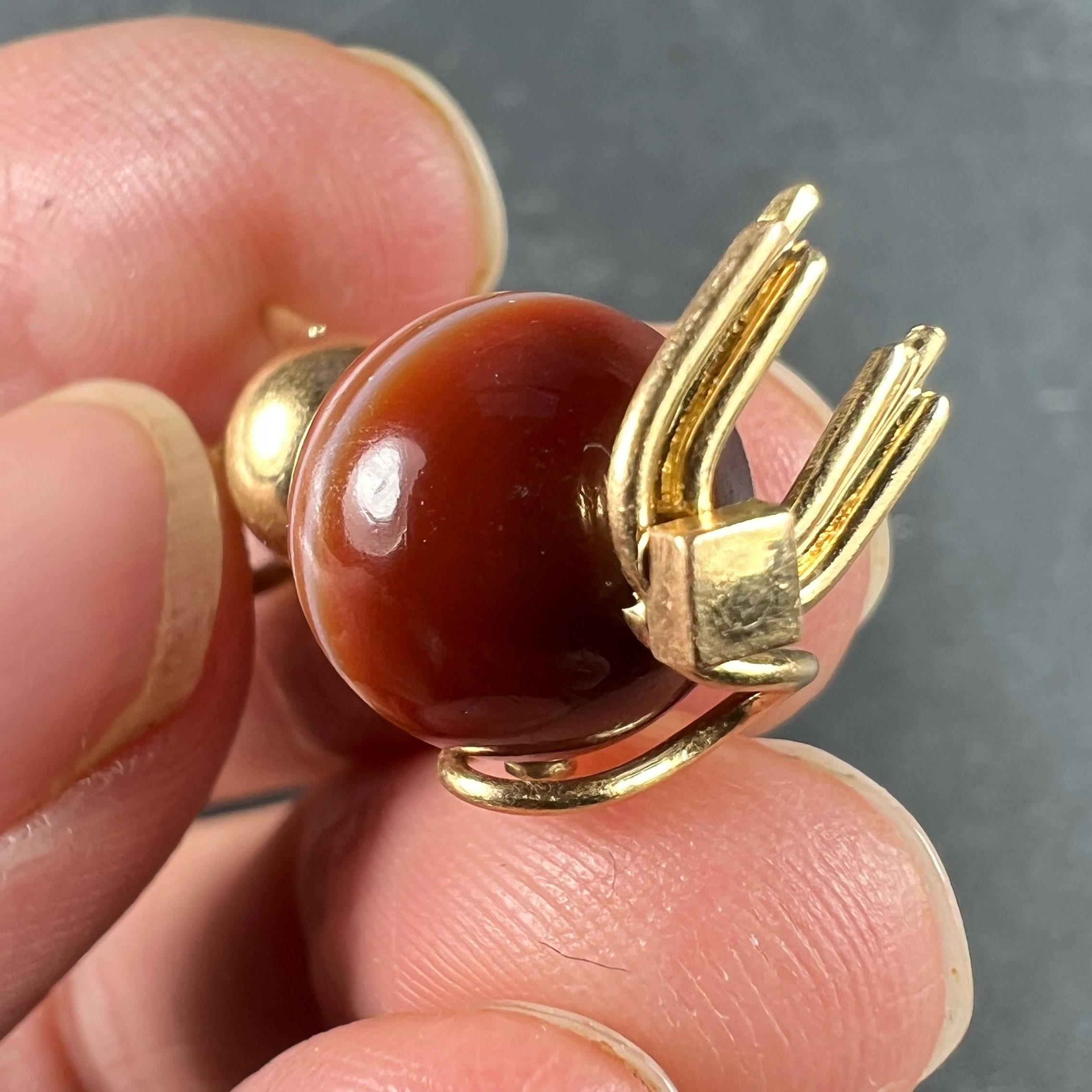 18 Karat Yellow Gold Banded Agate Cat Charm Pendant 4