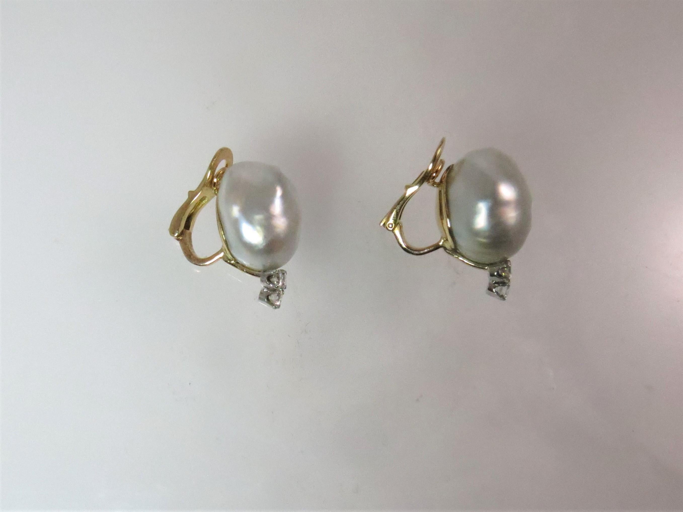 18 Karat Yellow Gold Baroque Freshwater Pearl and Diamond Clip Earrings ...