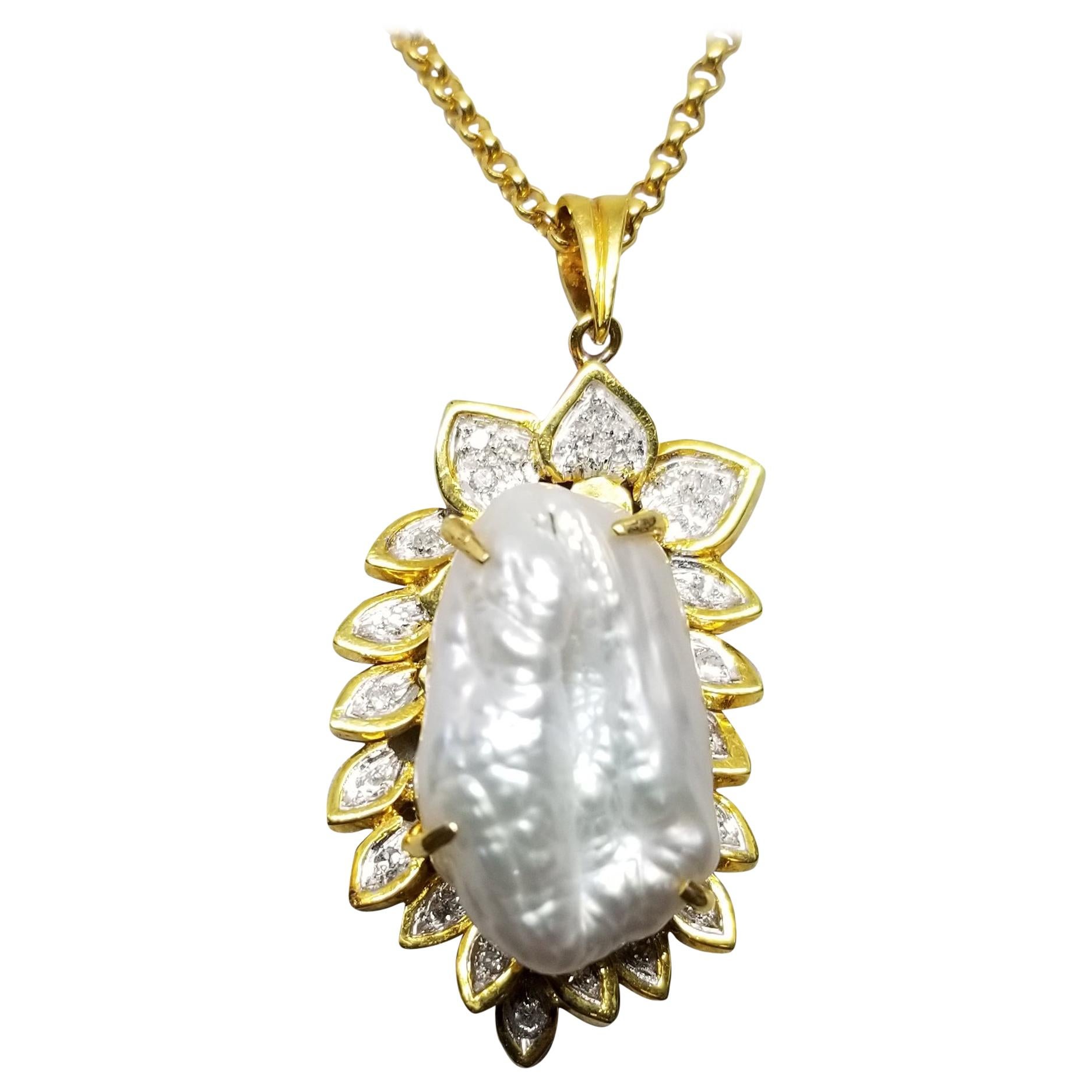 Baroque Pearl and Diamond Pendant For Sale at 1stDibs